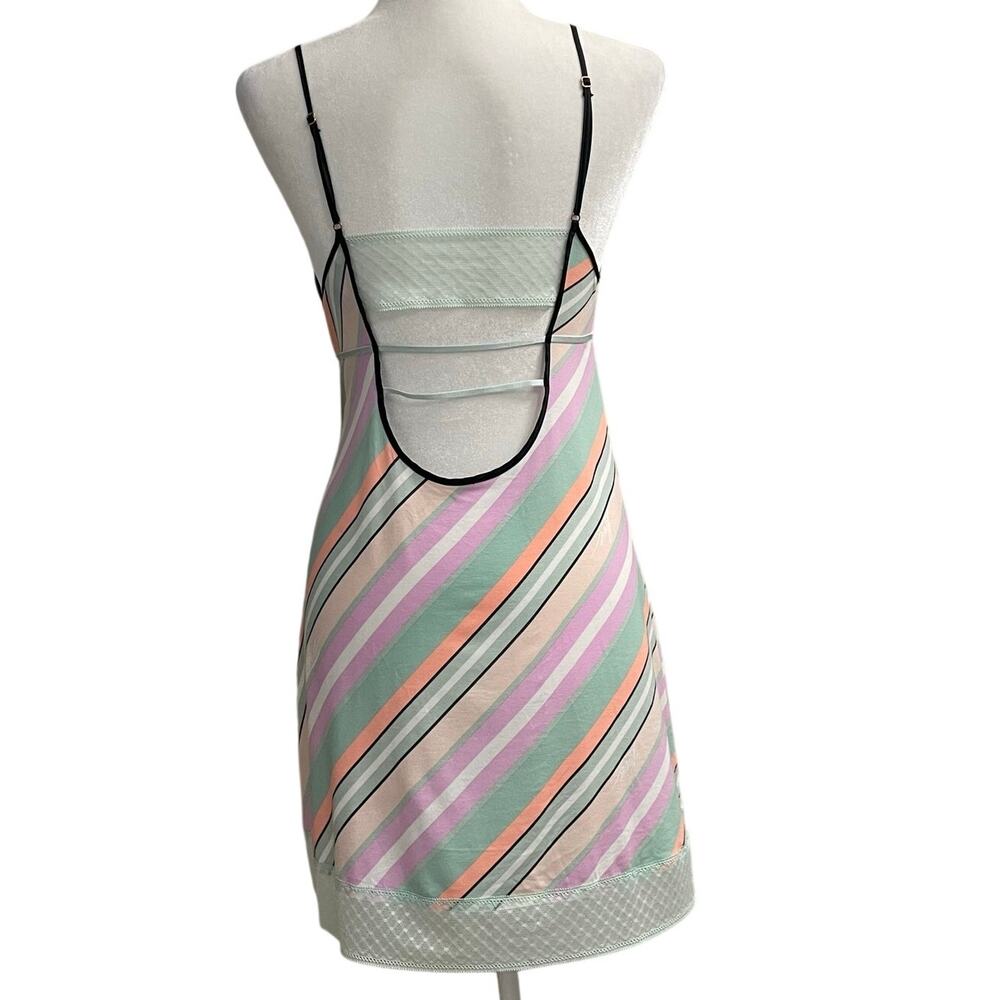 Victoria’s Secret Pastel Striped Lace-Trim Slip Babydoll Nightgown Size L Y2K